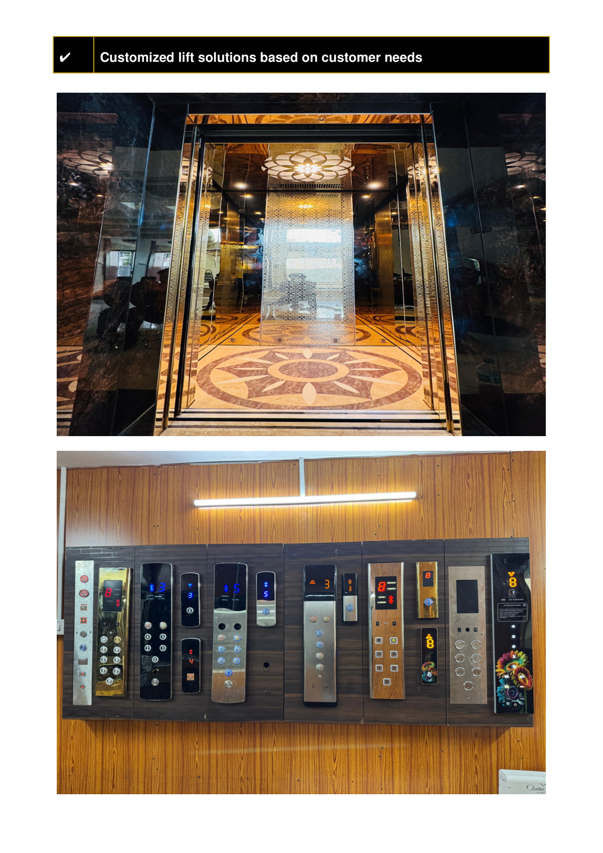 Elevator cabin and button panel options
